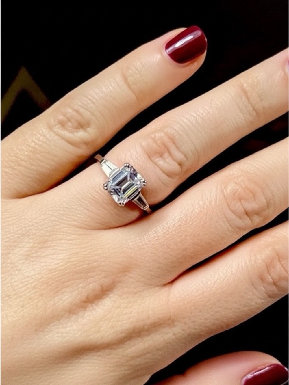 Sterling Silver Emerald Cut Engagement Ring Size 8 - Picture 4 of 9